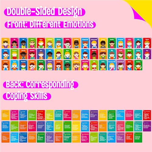 Emotions Flashcards, 50 Different Feelings with Coping Skills-Learn to Identify Various Moods, Cartoon Faces Emotions for Kids with Autism, ADHD -Emotion Flipbook for Therapy, Home Use - style: Emotions Flashcards