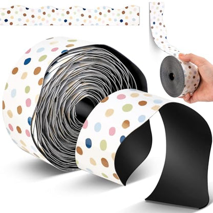 Tellegloww 36 ft Scalloped Magnetic Border Magnetic Border for Whiteboard Bulletin Board Borders Reusable Rolled Borders Trim for Office Chalkboard(Polka Dot) - style: Polka Dot