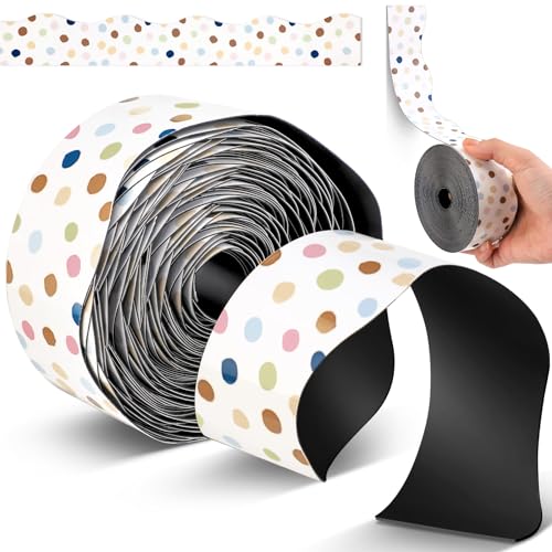 Tellegloww 36 ft Scalloped Magnetic Border Magnetic Border for Whiteboard Bulletin Board Borders Reusable Rolled Borders Trim for Office Chalkboard(Polka Dot) - style: Polka Dot