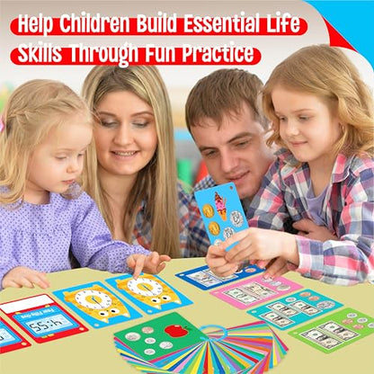 52 PCS Time & Money Flashcards, Double Sided Cognition Cards-Coin Value, Coin Combinations, Counting Coins, Telling Time, Reading Clocks, Learning Tool for Kids Ages 6+ Kindergarten Toddlers - style: Time & Money