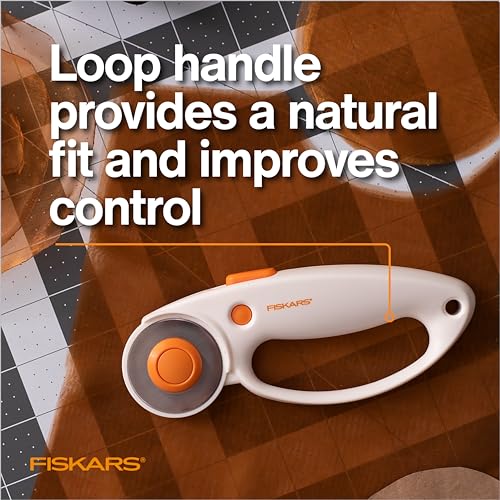 Fiskars 45mm Rotary Cutter for Fabric with Ergonomic Loop Grip, Premium Steel Rotary Fabric Cutter Blade for Precise Cuts, Arts and Crafts, Sewing Supplies and Quilting Tools - color: Standard