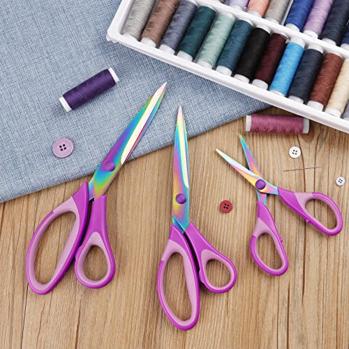 Scissors, 3 Pack Multi-Purpose Scissors Set with Titanium-Coated Blades & Rubber Soft Grip Handle, Perfect for Crafting, Office, School, and Home, Purple - color: Purple
