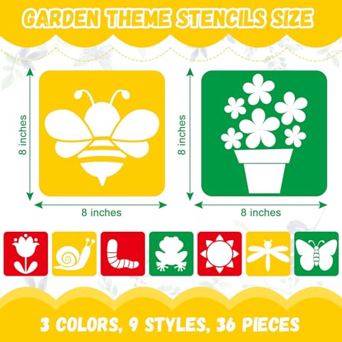 36pcs Spring Summer Drawing Stencils for Kids 8 Inch Sidewalk Chalk Stencils Painting Large Washable Reusable Garden Themed Primary Shape Template for Kids Toddlers Preschool Back to School - style: Spring