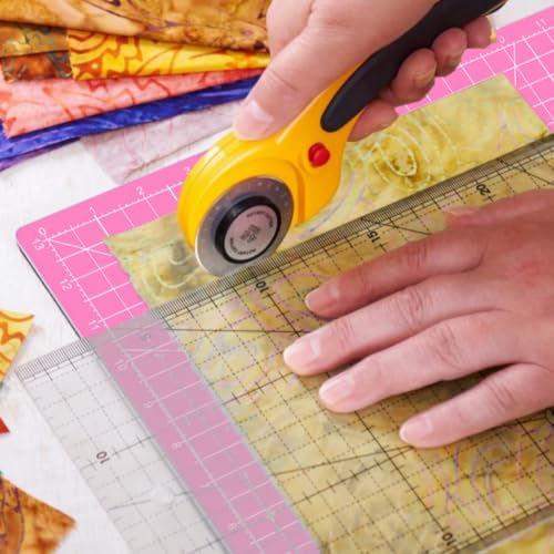 Rotating Self Healing Cutting Mat 14"x14" (13" Grid), Square Sewing Cutting Mat Board Perfect for Fabric Quilting & Art Projects, Pink - color: Pink