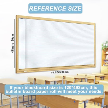 Lined Bulletin Board Paper Roll,14.8FTx47IN Large Reusable Waterproof Erasable Classroom Wall Background Backdrop,Fade-Resistant Fabric Wrapping Paper Decors Teacher Supplies - color: Lined