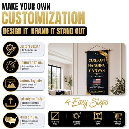 Custom Hanging Canvas Wall Art by BCB Print - Personalized Ready to Hang Picture Banner | with Your Photo | HD Print Living Room Wall Art | Fast Delivery | Made in USA | 16x35 inch | Set of 3 - color: Hanging Canvas Set of 3