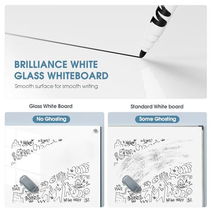 MaxGear Tempered Glass Whiteboard Dry Erase Board 48x30 Inch Ultra White | Magnetic Steel,Frameless Design,Smooth Writing,Ghost Free,Wall Mounted,Accessory Kits,Office Classroom Conference Room Use - color: Brilliance White, size: 48"W x 30"H