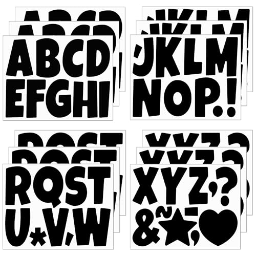 117 Pcs Bulletin Board Letters Large Letter Stickers 4 Inch Self Adhesive Vinyl Waterproof Alphabet Stickers for Poster Board Letters Mailbox Classroom School Home Decor (12, Black) - color: Black
