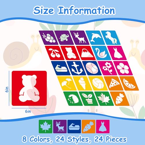 24 Piece Stencils Sidewalk Chalk Stencils Outdoor Stencil for Painting Garden Themed Stencil Kids Style Collection (5 in-Various) - size: 5 in-various