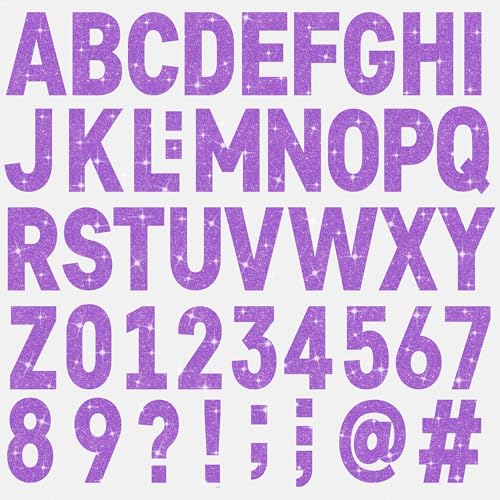 24 Sheets Large Letter Stickers Big Font Glitter Alphabet Number Stickers Self Adhesive Stick on Letters for Poster Board Bulletin Board Mailbox Crafts Classroom Home Decor (Purple, 4 Inch) - color: Purple, size: 4 Inch