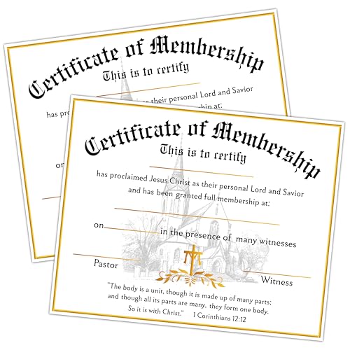Church Membership Certificates for New Members, 25 Pcs Gold Foil Recognition Certificate, Certificates of Membership Gifts for New Church Members, Christian Religious Favors & Supplies -16 - style: Gold Foil-01