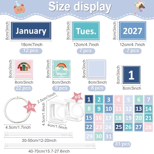 96 Cards Classroom Bulletin Board Decorations Set for Teachers,Flip Calendar with Holder for Classroom,Adjustable Calendar,Preschool Elementary Home Decor Supplies（Blue and Green） - style: Blue and Green