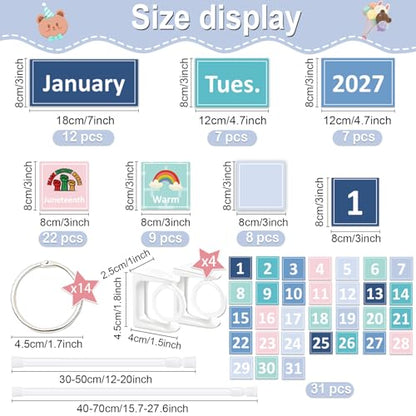 96 Cards Classroom Bulletin Board Decorations Set for Teachers,Flip Calendar with Holder for Classroom,Adjustable Calendar,Preschool Elementary Home Decor Supplies（Blue and Green） - style: Blue and Green