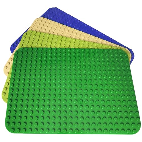 Apostrophe Games Large Building Blocks Base Plates Compatible with All Major Brands – 15 x 10 Inches for Construction Bricks – 4-Pack Multicolor for Table and Floor Use, STEM Learning - style: 4 Pack (Green, Light Green, Yellow, Blue)