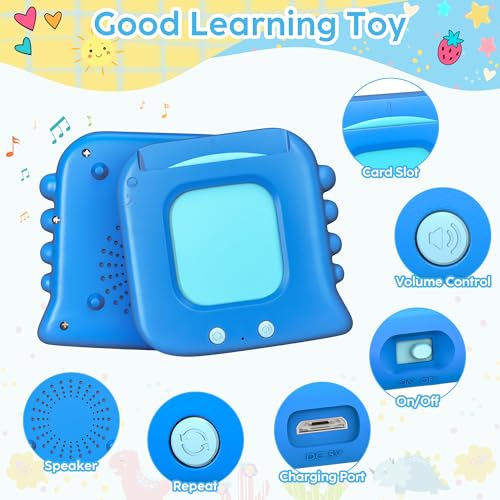 Talking Flash Cards,Kids Toddler Flash Cards with 240 Sight Words,Montessori Toys,Autism Sensory Toys,Speech Therapy,Learning Educational Gifts for Age 4 5 6 Years Old Boys and Girls - style: Dinosaur Blue