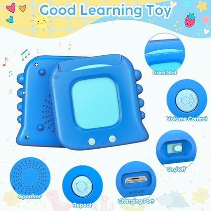 Talking Flash Cards,Kids Toddler Flash Cards with 240 Sight Words,Montessori Toys,Autism Sensory Toys,Speech Therapy,Learning Educational Gifts for Age 4 5 6 Years Old Boys and Girls - style: Dinosaur Blue