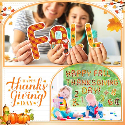 Faccito 231 Pcs Thanksgiving Letters Cutouts for Bulletin Board Decorations Fall Thanksgiving Letter Classroom Bulletin Board Set 4.3" 3.2" Turkey Alphabet Number Punctuation Accent School Decor - style: Fall Thanksgiving