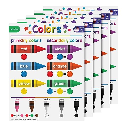 FoldCard Colors Chart Educational Poster 8.5x11 5pk | Glossy cardstock; bright classroom decorations; preschool-grade 1 learning aid for kids & school supplies - color: Colors