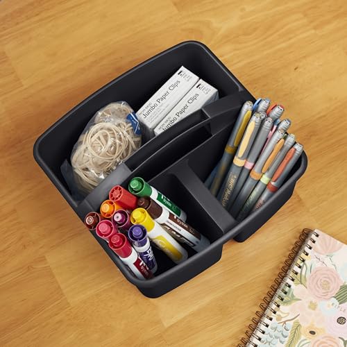 ECR4Kids 3-Compartment Small Plastic Caddy, Multipurpose Organization, Black, 6-Pack - color: Black