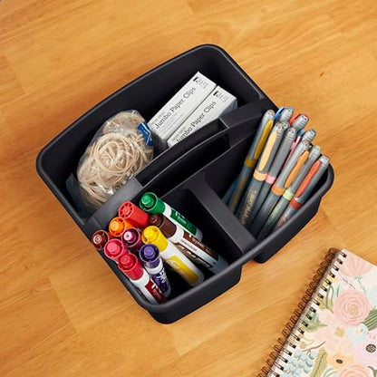ECR4Kids 3-Compartment Small Plastic Caddy, Multipurpose Organization, Black, 6-Pack - color: Black
