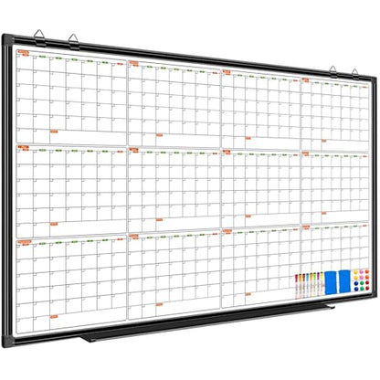 12 Month Calendar Whiteboard for Wall, 72" x 40" Large Wall Calendar Dry Erase with Tray, Magnetic Dry Erase Calendar for Wall Mounted Bulletin Board for Home Classroom Office Organization - size: 72" x 40" - 12 Month