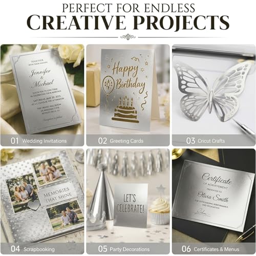 25 Sheets Metallic Silver Cardstock Paper Cardstock 8.5 x 11 Shimmer Sheets 250gsm/92lb Heavyweight Scrapbook Paper for Certificates, Invitations, Greeting Cards, Crafts, Graduations (Sliver) - color: Silver