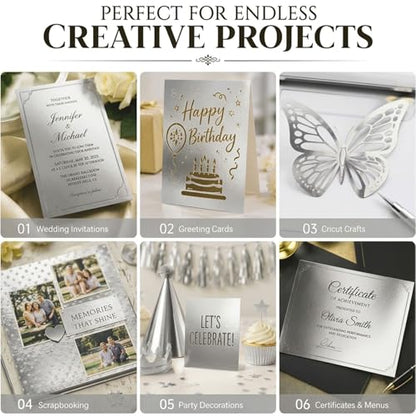 25 Sheets Metallic Silver Cardstock Paper Cardstock 8.5 x 11 Shimmer Sheets 250gsm/92lb Heavyweight Scrapbook Paper for Certificates, Invitations, Greeting Cards, Crafts, Graduations (Sliver) - color: Silver