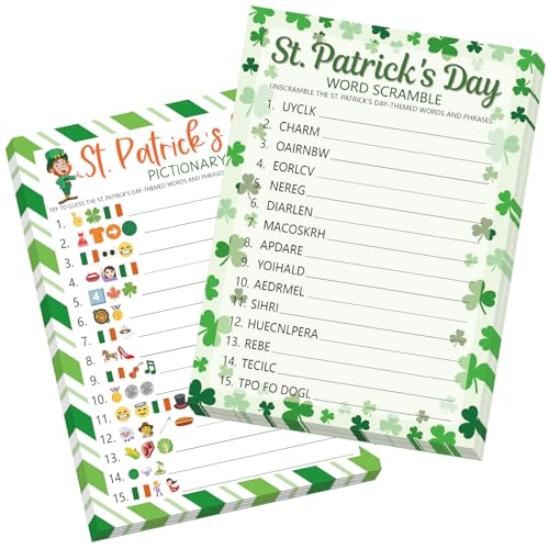 COCHIE St. Patrick's Day Party Games for Adults Family Office Large Groups, Saint Patrick Words Pictionary Game, Riddle Games, Word Scramble Game Classroom Activities - Answer Key (St. Patrick's) - style: St. Patrick's
