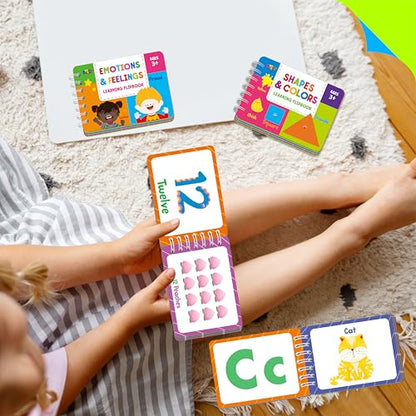 4 Preschool Learning Flipbooks, 96PCS Double Sided Printed Cards Set, Alphabet Letter A-Z, Number 1-20, Feelings and Emotions, Shapes and Colors Mini Board Books Set Early Educational Tool for Kids - style: Letter/Number