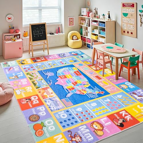 Kids Rugs for Playroom - Soft & Non-Slip 9x12 Feet Educational Rug for Learning ABC Alphabet, Numbers, Shapes & Map, Washable Classroom Rug for Toddler Nursery & Kids Room Decor - color: Abc Rug, size: 9x12 Feet