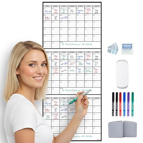 3 Month Dry Erase Calendar for Wall 40x17, Large Three Monthly Reusable Planner, Big Dry Office Erase, Rolled Whiteboard White Board, Classroom Calendar Undated Giant for Wall Erasable Family - size: 3 Month (40 x 17 inch)