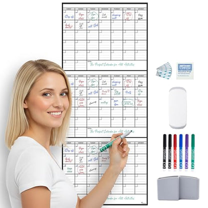 3 Month Dry Erase Calendar for Wall 40x17, Large Three Monthly Reusable Planner, Big Dry Office Erase, Rolled Whiteboard White Board, Classroom Calendar Undated Giant for Wall Erasable Family - size: 3 Month (40 x 17 inch)