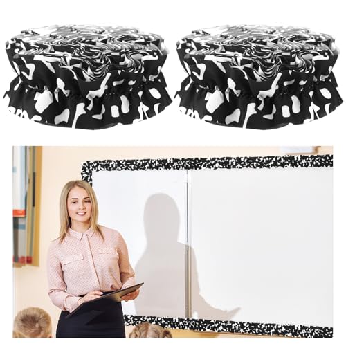 Suncalla 2 Roll 66 ft Black and White Bulletin Board Borders for Classroom Decor Ruffled Bulletin Board Burlap Scalloped Border Trims for Chalkboard Office Wall Decor(Black and White Cow Pattern) - style: Black and White Cow Pattern