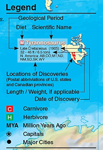 CoolOwlMaps World of the Dinosaurs Wall Map Poster - 36x24 Rolled Paper Kids Map