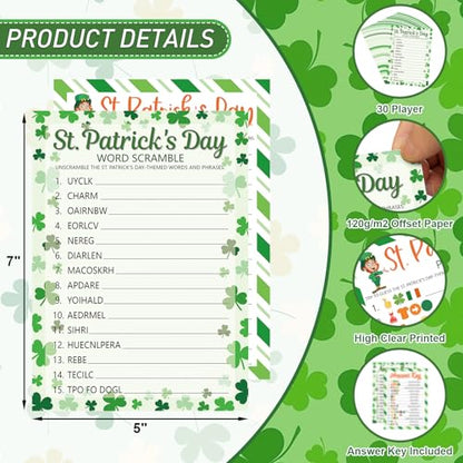 COCHIE St. Patrick's Day Party Games for Adults Family Office Large Groups, Saint Patrick Words Pictionary Game, Riddle Games, Word Scramble Game Classroom Activities - Answer Key (St. Patrick's) - style: St. Patrick's