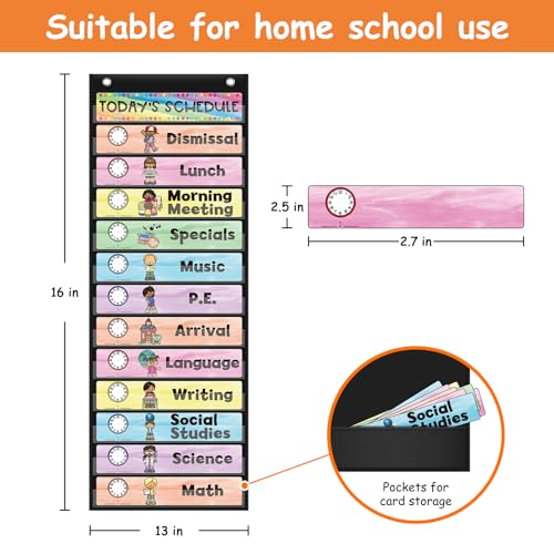 ABCxGOOD Daily Schedule Pocket Chart, Toddler Schedule Chart, 13+1 Pocket, with 21 Dry-Erase Reusable Cards Classroom Must Haves Pocket Chart - color: Black