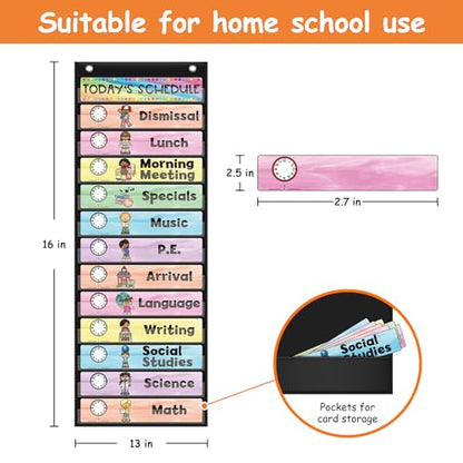 ABCxGOOD Daily Schedule Pocket Chart, Toddler Schedule Chart, 13+1 Pocket, with 21 Dry-Erase Reusable Cards Classroom Must Haves Pocket Chart - color: Black
