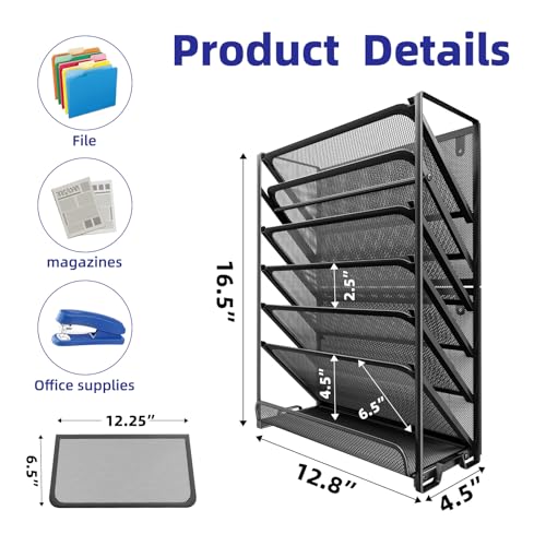 Simple Trending Wall File Organizer, Mesh 7-Tier Vertical Hanging File Holder, Desktop Metal Files Rack for Office and Home, Black
