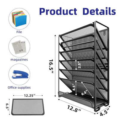 Simple Trending Wall File Organizer, Mesh 7-Tier Vertical Hanging File Holder, Desktop Metal Files Rack for Office and Home, Black