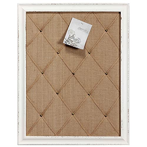 Antique White Linen Fabric Pin Board, 21"×27" Message Board Wall Decor, Burlap Bulletin Board Picture Memo Board, Large Cork Boards for Walls with Frame, Vision Board for Farmhouse Home,Office Decor - color: White