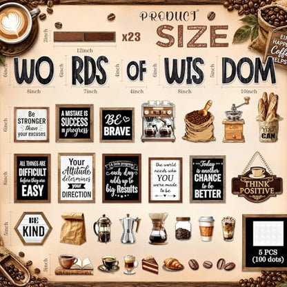 Mooliwe 57 Pcs Coffee Bulletin Board Set Industrial Coffee Shop Inspirational Classroom Decoration Cutout for School Office Chalkboard Door Wall Decor - style: Coffee