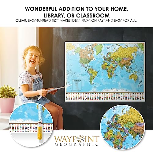Waypoint Geographic Blue Ocean Series World Wall Map, Laminated World Map Poster, Educational Wall Art For Home, Classroom, or Office, Unique Gifts, 51” x 38”