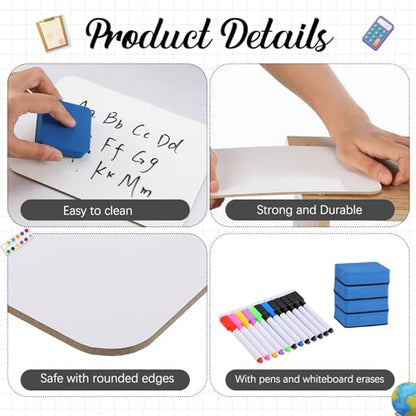 Affrolling 24 Sets Small Whiteboard Dry Erase Boards 5" x7'' Mini Double Sided Dry Erase Lap Boards with Markers Erasers Pen Holders Personal Whiteboards for Students Classroom Teacher