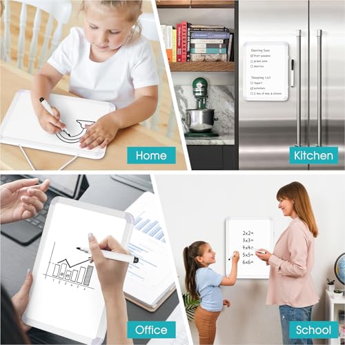 Small Dry Erase Whiteboard, 16" x 12" Double-Sided Magnetic White Board | Portable Mini Board for Fridge, Wall, Locker, Adhesive Mount, Hang & Magnetic Strip Mount, Stain-Resistant, No Ghosting - size: 12"W x 16"H