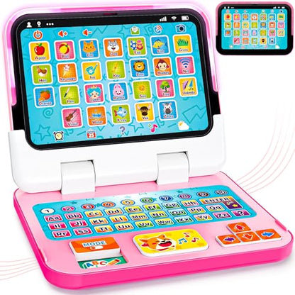 Learning Toy for Kids 1 2 3 Year Old Boys Girls, Learning Laptop for Toddlers 1-3, Interactive Educational Toys with Music Sounds Lights, Christmas Birthday Gifts for Baby Kids Age 12-18 Months, Pink - color: Pink