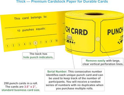250 Punch Cards, Yellow, Incentive & Loyalty Reward Cards | 8 Color Options, Premium Cardstock, 10 Holes, Standard 3.5 x 2 Inch Business Card Size — Proudly Made in USA - color: Yellow