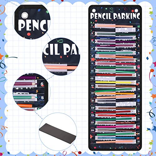 Sabary Pencil Parking Pocket for Classroom,Hanging Pencil Holder Wall Organization Numbered pencils Dispenser with Magnetic Strip Grommets for Back to School Student Essentials(Vivid) - style: Vivid
