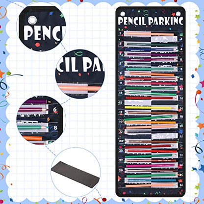 Sabary Pencil Parking Pocket for Classroom,Hanging Pencil Holder Wall Organization Numbered pencils Dispenser with Magnetic Strip Grommets for Back to School Student Essentials(Vivid) - style: Vivid