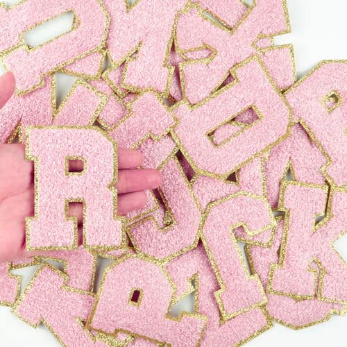 Morcheiong 26Pcs 3.14 Inch Large Chenille Letter Patches A-Z Self Adhesive, Chenille Letters for Clothing, Letters Patches for Fabric (Light Pink) - color: Light Pink, size: 26Pcs 3.14"