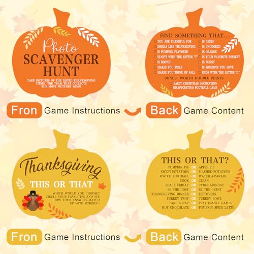 COCHIE Thanksgiving Games for Family Party Adults Office Large Groups, What is Your Turkey Name Games, Autumn Photo Scavenger Hunt Game, Fall This or that Classroom Activities (Pumpkin) - style: Pumpkin